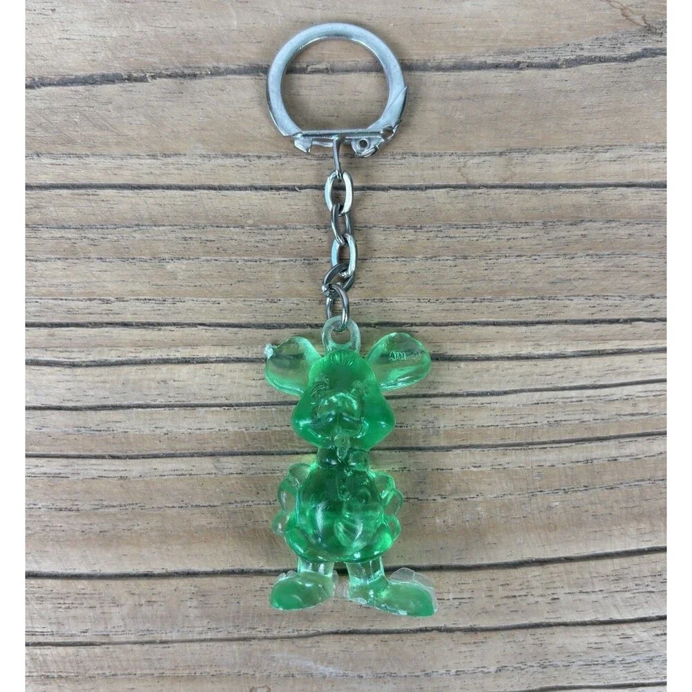 Vintage Keychain Green Mouse Key Ring Acrylic Chuck E. Cheese Retro Jelly Figure